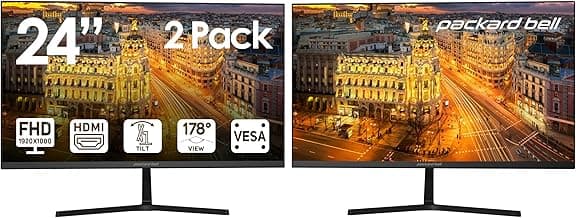 Packard Bell AirFrame 24 " FHD Monitor, 1920x1080, Ultrawide, VESA Mount, Tilt Adjust, HDMI/VGA, Slim Bezel, for Home, Office, and Light Gaming - 2 Pack