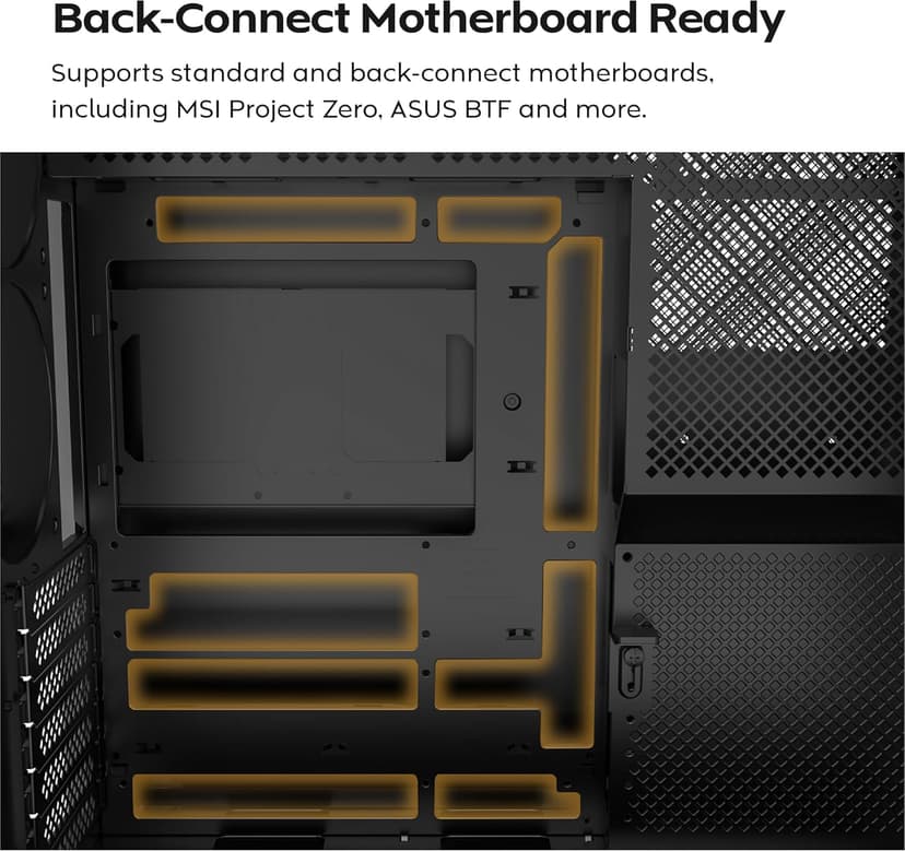 MONTECH HS02 PRO, ATX Mid-Tower PC Case, Gaming PC, High-Airflow, Reversible Layout, Sturdy Curved Tempered Glass Front Panel, 5x ARGB PWM Fan Pre-Installed, Sink-in Design, Toolless Panels, Black, US