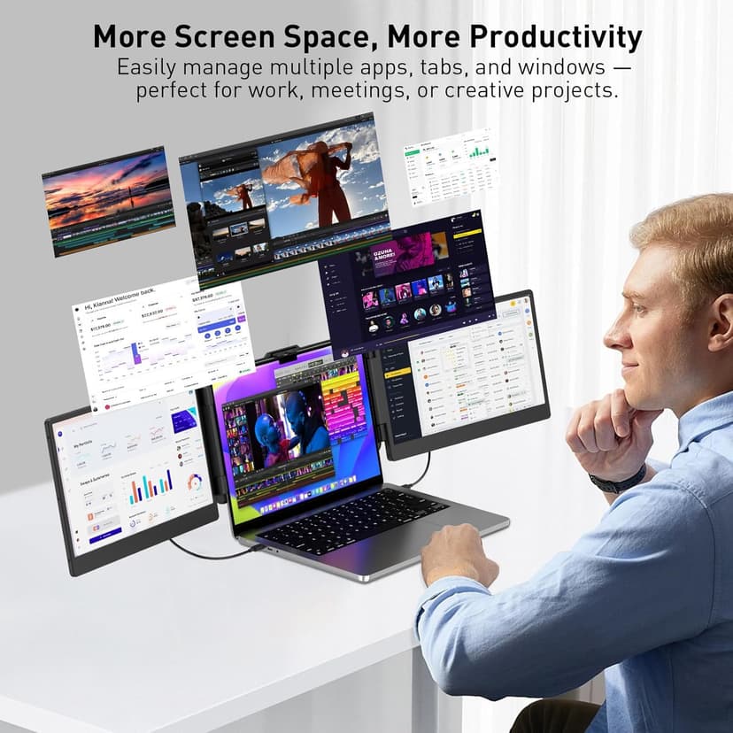 Laptop Screen Extender – 14" Portable Monitor for Laptop, Full HD 1080P IPS Display, USB-C & HDMI, Dual Speakers, 72% Color Gamut, for Work, Travel, Gaming