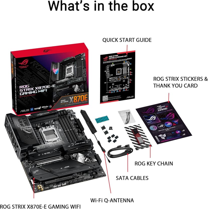 ASUS ROG Strix X870E-E Gaming WiFi AMD AM5 X870 ATX Motherboard 18+2+2 Power Stages, Dynamic OC Switcher, Core Flex, DDR5 AEMP, WiFi 7, 5X M.2, PCIe® 5.0, Q-Release Slim, USB4®, AI OCing & Networking