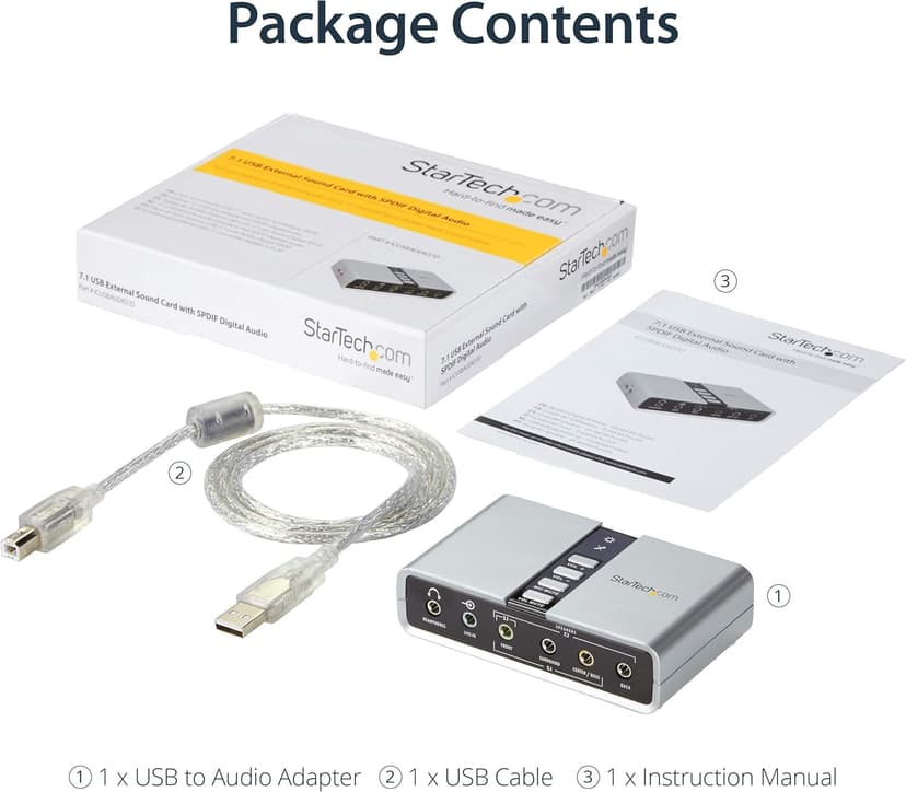 StarTech.com 7.1 USB Sound Card - External Sound Card for Laptop with SPDIF Digital Audio - Sound Card for PC - Silver (ICUSBAUDIO7D)