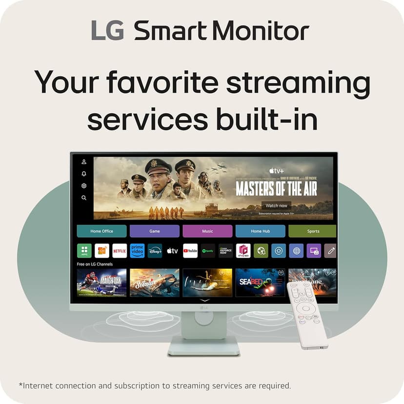 LG 27SR50F-G Smart Monitor 27-Inch FHD (1920x1080) IPS Display, webOS 23, HDR 10, x2 Built-in Speakers, AirPlay 2, Screen Share, Bluetooth, ThinQ App, Remote Control, Green