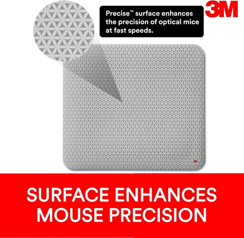 3M Precise Mouse Pad Enhances the Precision of Optical Mice at Fast Speeds, Easy to Clean, Stays in Place, 9 in x 8 in (MP114-BSD1)