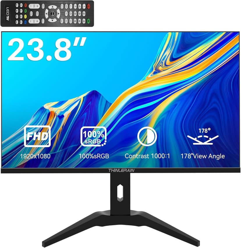 23.8 inch Computer Monitor 1920x1080 Vertical PC Monitor with HDMI VGA AV BNC USB Ports, Multi-Function Stand, VESA, Display Frameless Build-in Speakers for Office Home