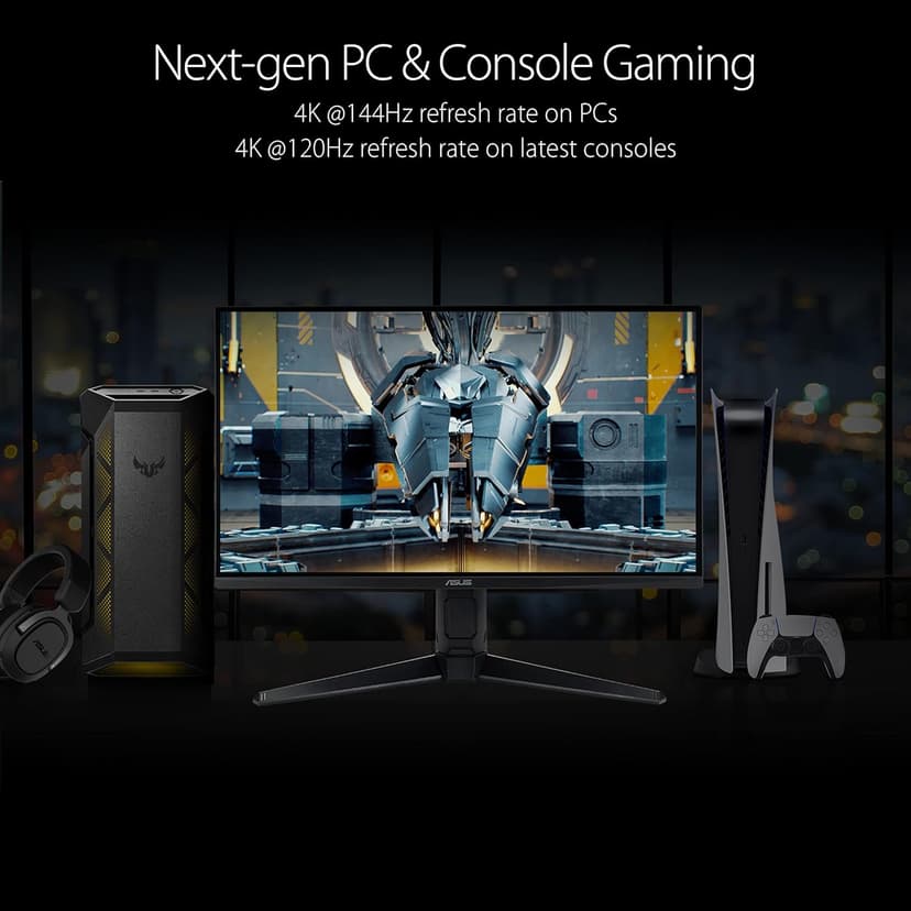 ASUS TUF Gaming 28” 4K 144HZ DSC HDMI 2.1, Monitor (VG28UQL1A) - UHD (3840 x 2160), Fast IPS, 1ms, Extreme Low Motion Blur Sync, G-SYNC Compatible, FreeSync Premium, Eye Care, DCI-P3 90%,BLACK