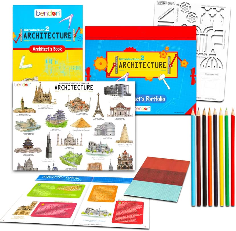 Architecture Activities for Kids - Bundle with Architecture Activity Book, Sketch Pad, Stencils, Colored Pencils, and More | STEM Projects for Boys and Girls