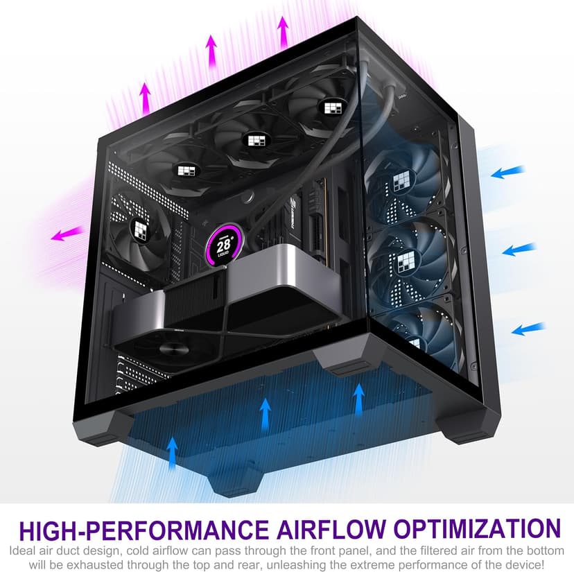 F300 (2025) PC Case - Pre-Installed 4 No RGB Fan, ATX Mid-Tower Gaming PC Case, 270° Panoramic Glass with Type-C, FOIFKIN (Black)