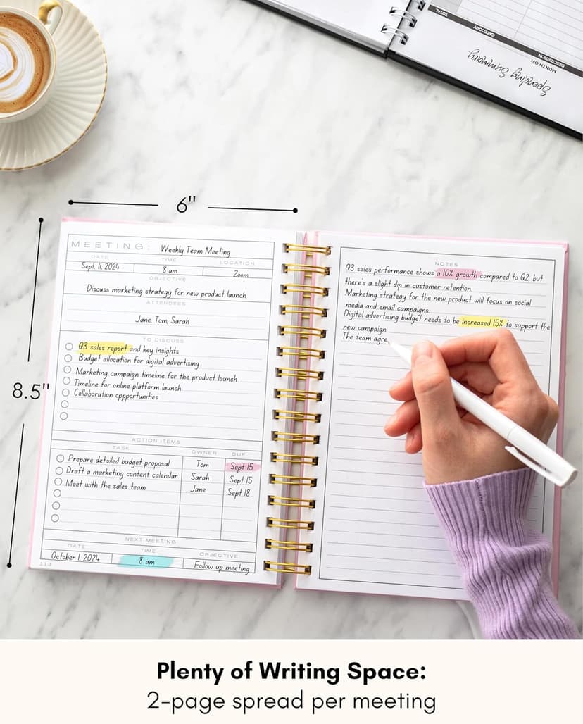 Lamare Meeting Notebook for Work Organization – Perfect Work Notebook for Note Taking & Meeting Planner for Productivity