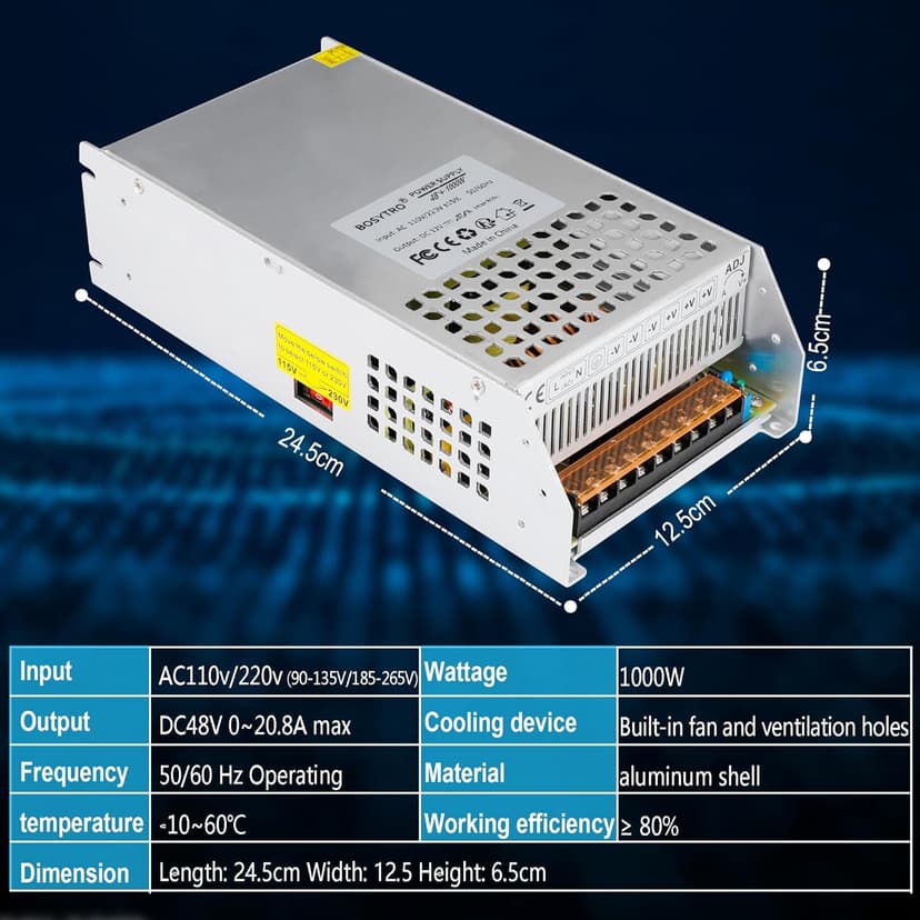 DC 48V 20.8A 1000W Switching Power Supply SMPS AC 110V / 220V-DC 48V Transformer Adapter, for LED Strip Light, CCTV Camera Security System,Computer Project of Industrial Power Supplies