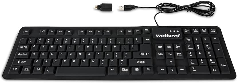 WetKeys "Soft-Touch Comfort Professional-Grade Full-Size Flexible Silicone Washable Keyboard (USB) (PS/2) (Black) | KBWKFC106-BK