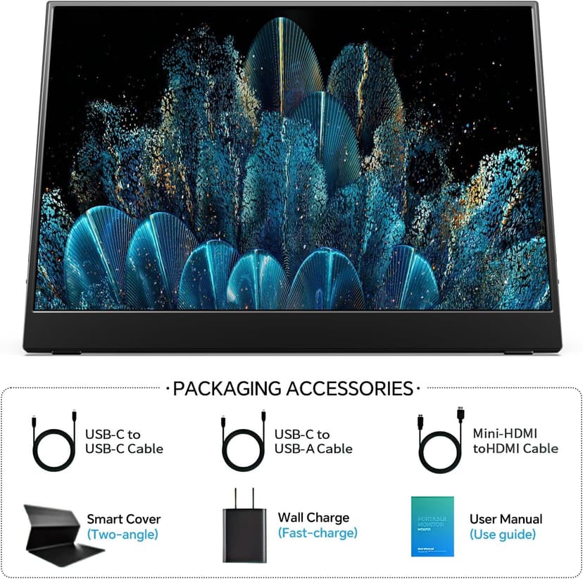 MNN 4K Portable Monitor 15.6" 3840x2160 UHD USB-C HDMI Laptop Monitor, 100% Adobe RGB IPS Computer Gaming Display HDR Travel Monitor w/Speakers & Smart Cover for Laptop Xbox PS5 Switch PC Phone