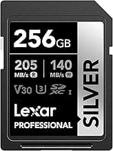 Lexar 256GB Professional Silver SD Card, UHS-I, C10, U3, V30, 4K, Up to 205/140 MB/s SDXC Memory Card, for Professional Photographer, Videographer, Enthusiast (LSDSILV256G-BNNNU)