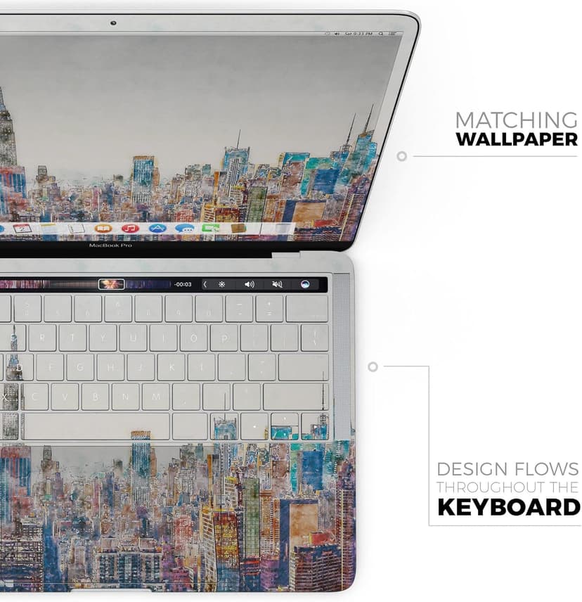 Watercolor New York City Skyline Full-Body Wrap Scratch Resistant Decal Skin-Kit Compatible with MacBook 13" Pro M1 (A2338)
