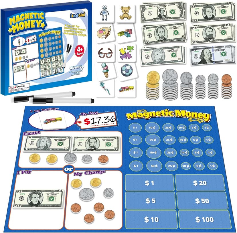 60 PCS Magnetic Money for Kids for Learning, Math Manipulatives, Learning & Education Toys for Classroom, Pretend Play, Math Games for Toddler, Teacher and Homeschool Supplies