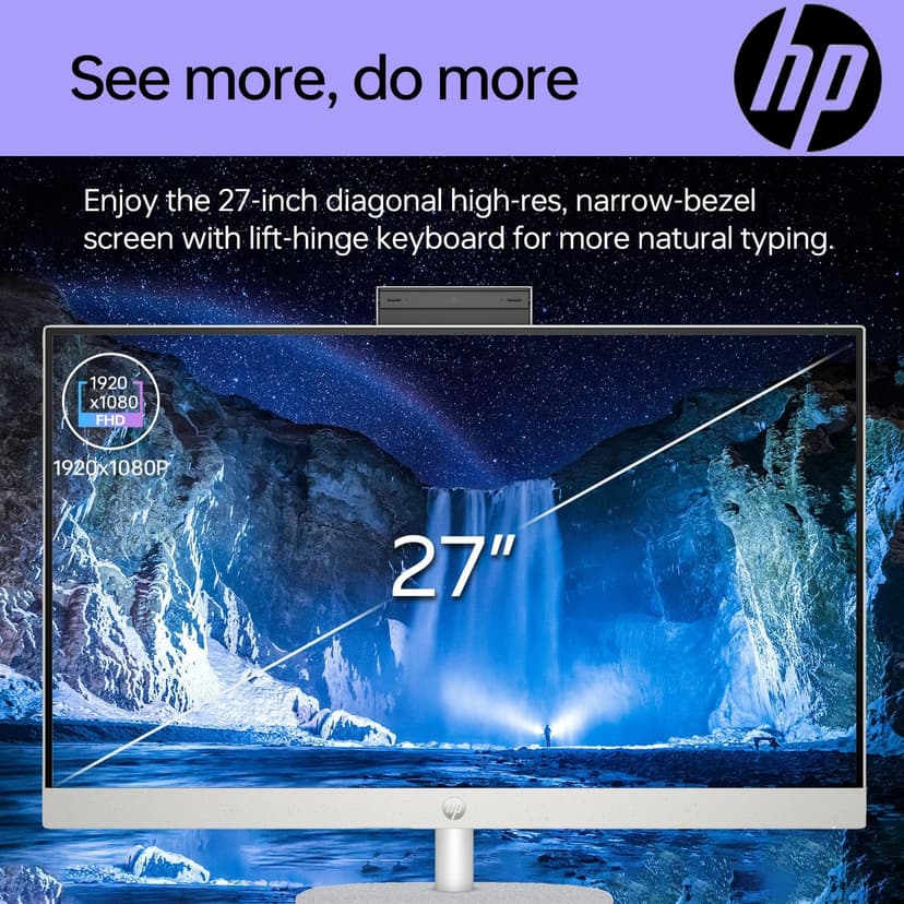 HP 27 i7 Business All in One Desktop, 27" FHD, Intel i7-1355U, 64GB RAM, 2TB SSD, Wired Keyboard & Mouse, IR Camera, HDMI, Wi-Fi 6, Windows 11 Pro, White with ADATA 512 External SSD Bundle