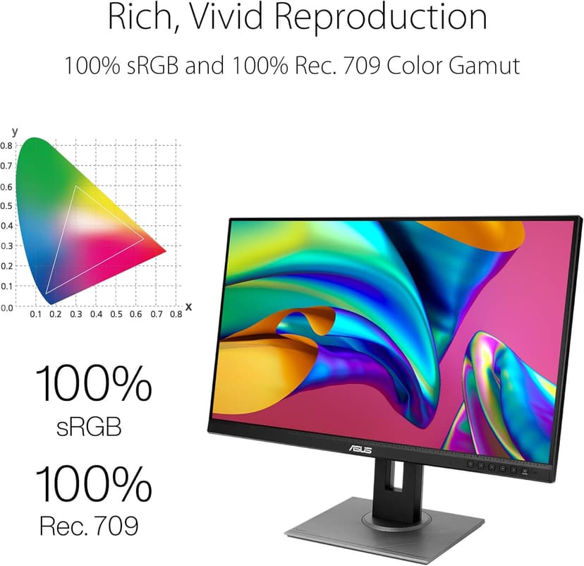 ASUS ProArt Display PA278QV 27” WQHD (2560 x 1440) Monitor, 100% sRGB/Rec. 709 ΔE < 2, IPS, DisplayPort HDMI DVI-D Mini DP, Calman Verified, Anti-glare, Tilt Pivot Swivel Height Adjustable, Black