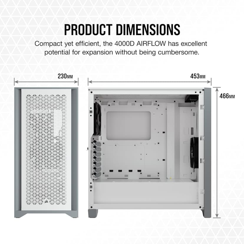 Corsair 4000D Airflow Tempered Glass Mid-Tower ATX PC Case - White