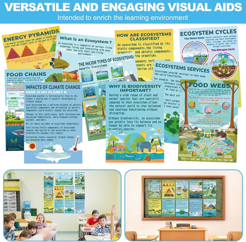 Pasimy 11 Pcs Science Posters for Classroom Ecosystems Teaching Poster Ecosystems Biological Food Chain Bulletin Board for Classroom Decoration Teacher Middle High School Educational Library Home