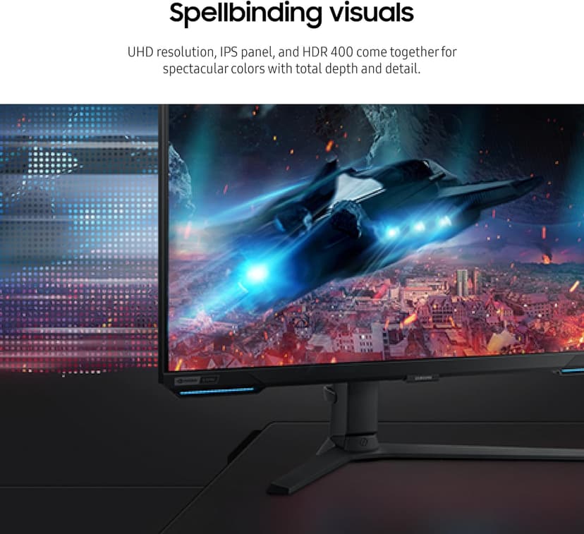 SAMSUNG 28” Odyssey G70B Series 4K UHD Gaming Monitor, IPS Panel, 144Hz, 1ms, HDR 400, G-Sync and FreeSync Premium Pro Compatible, Ultrawide Game View, LS28BG702ENXGO, Black