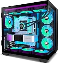 F600 PC Case - Pre-Installed 7 PWM ARGB Fan, ATX Mid-Tower Gaming PC Case, 270° Panoramic Glass with Type-C, FOIFKIN (Black, F600)