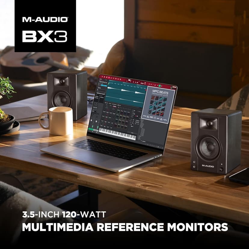 M-Audio BX3 3.5" Studio Monitors, HD PC Speakers for Recording and Multimedia with Music Production Software, 120W, Pair, Black