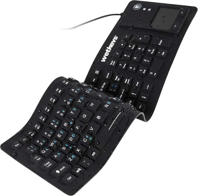 WetKeys "Flex Touch Full-Size Flexible Silicone Washable Keyboard with Touchpad and ON/Off Switch (USB) (Black) | KBWKFC103STi-BK