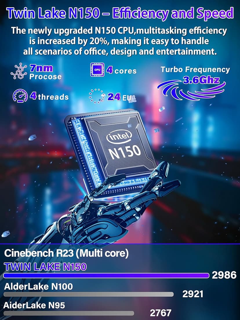 【Office 2024 / Win11 Pro】 17.3-inch Laptop, in tel N150 CPU(Up to 3.6GHz) 16GB RAM 512 GB NVMe SSD,FHD IPS Display, Backlit Keyboard, 6000mAh Battery, HDMI, USB 3.0, Type-C, Wi-Fi (16G+512GB)