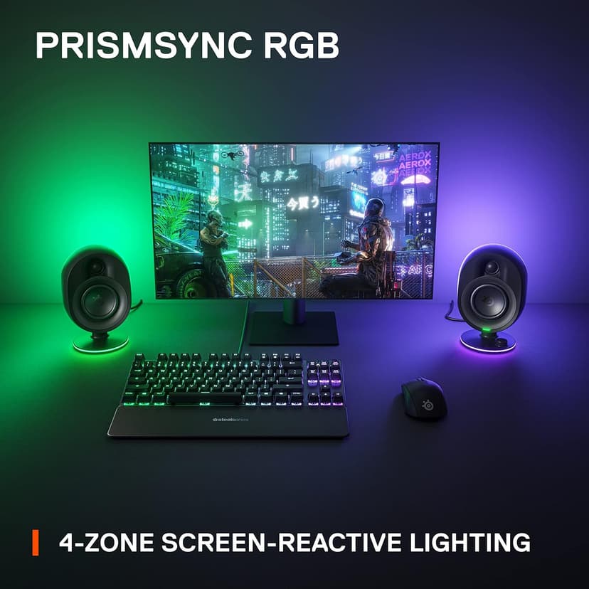 SteelSeries Arena 7 RGB Illuminated 2.1 Gaming Speakers with Powerful Bass, Subwoofer, and Bluetooth - Compatible with PC, PlayStation, Mobile - Black (Renewed)