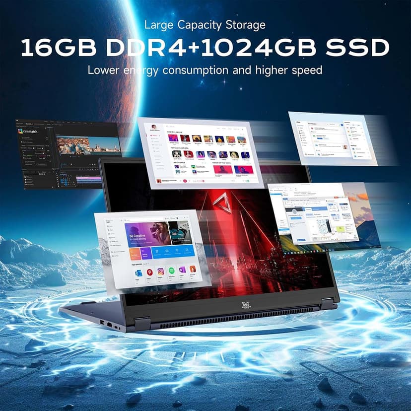 2 in 1 Laptop Convertible 15.6 Inch (16GB RAM, 1TB SSD), i3-1215U 6-Core Processor(Up to 4.4Ghz), FHD IPS Touch Screen Laptop Computer 360° for Students and Business, USB 3.0, Type C