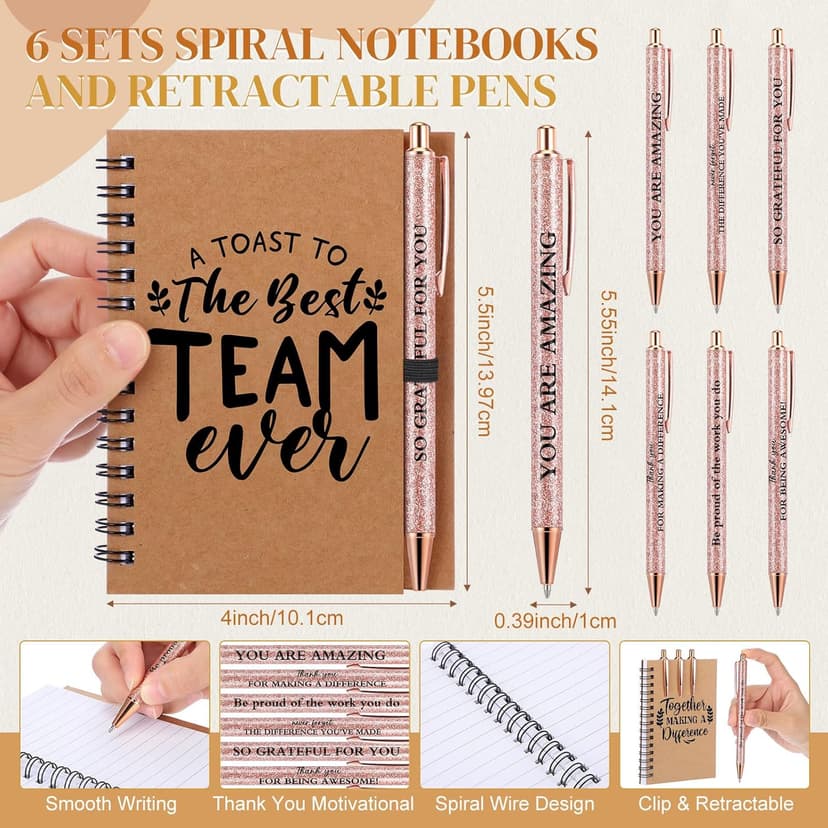 18 Pcs Teacher Employee Appreciation Gifts Summer Christmas Back to School Thank You Volunteer Coworker Staff Paraprofessional Motivational Notebook Ballpoint Pen Glass Cup(Team)