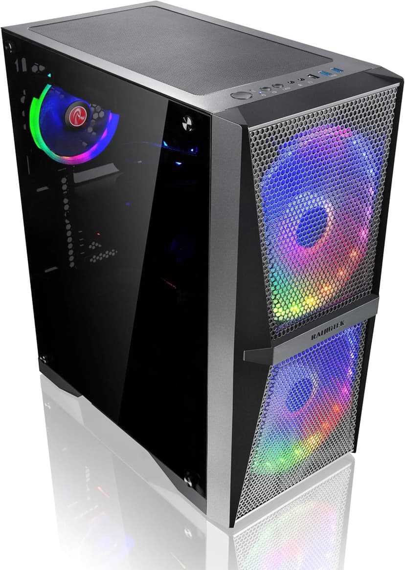 RAIJINTEK SILENOS MS PRO, PC Case ATX Tower with Mesh at Front and Tempered Glass (4.0mm) Side Panel, Comes with Pre-Installed 2pcs 200mm ARGB Fans at Front and 1pcs 120mm ARGB Fan at Rear.