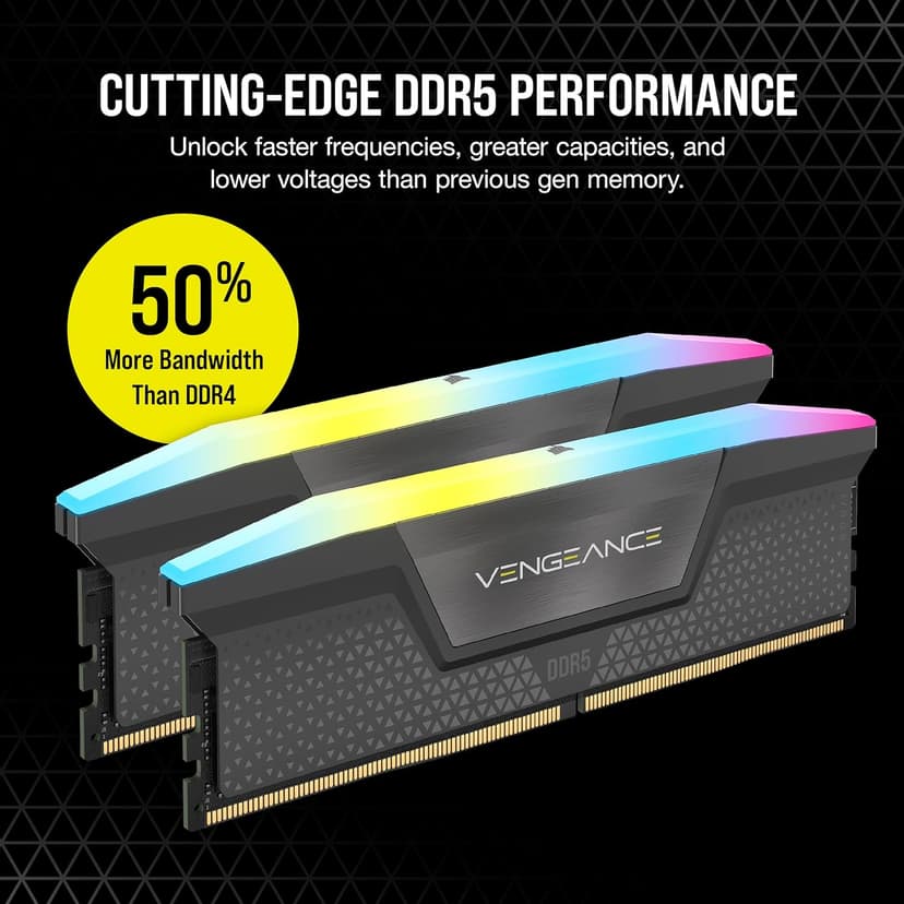 CORSAIR Vengeance RGB DDR5 RAM 64GB (2x32GB) 6000MHz CL38-44-44-96 1.35V AMD Expo Intel XMP 3.0 Desktop Computer Memory – Gray (CMH64GX5M2B6000Z38)