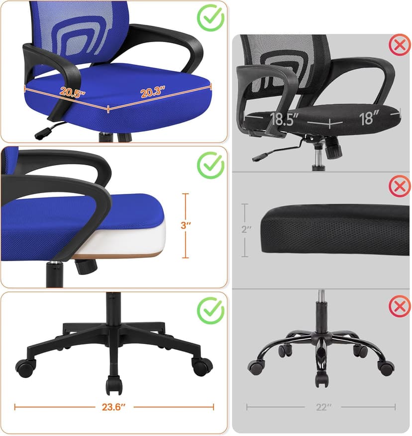 Yaheetech Office Computer Desk Chair Swivel Rolling, Cute Task Chair Ergonomic Conference Room, Mesh Work Study Chair Basic Comfy Desktop Chair with Wheels Arms, Blue