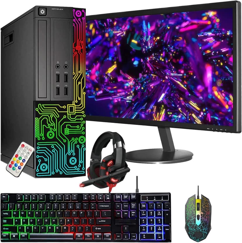 Dell Optiplex Small Desktop Computer (SFF) PC | Quad Core Intel i5 (3.2GHz) | 16GB DDR3 RAM | 512GB SSD | 24 Inch Monitor | RGB Gaming Keyboard & Mouse, Headset | Windows 10 Pro (Renewed)