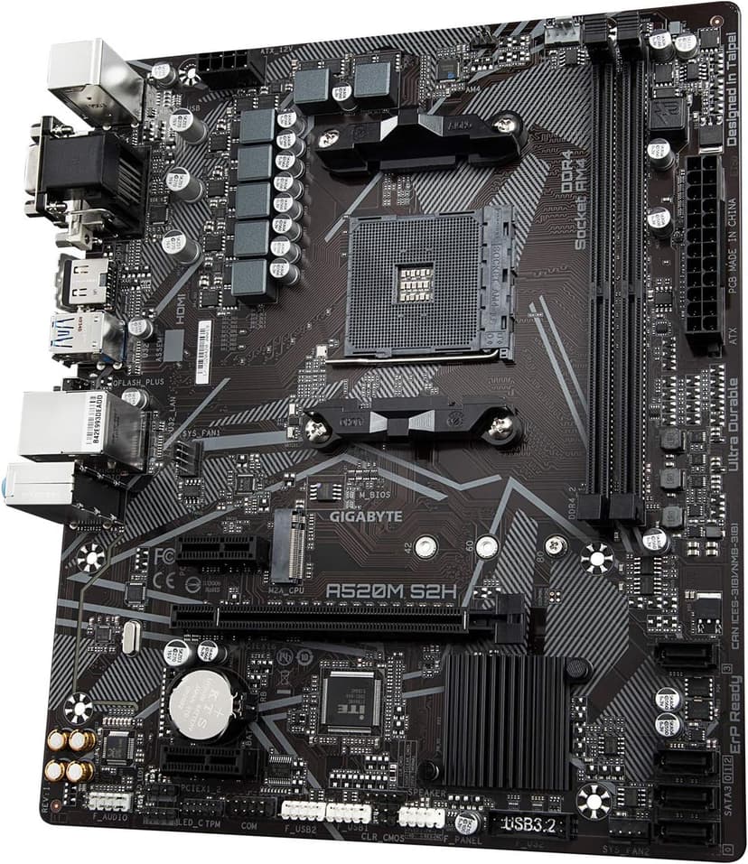 Gigabyte A520M S2H (AMD Ryzen AM4/MicroATX/4+3 Phases Digital PWM/Gigabyte Gaming GbE LAN/NVMe PCIe 3.0 x4 M.2/3 Display Interfaces/Q-Flash Plus/RGB Fusion 2.0/Motherboard)