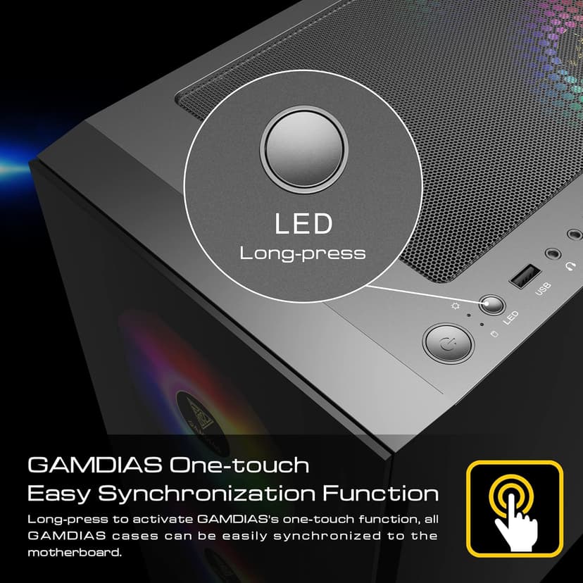 Gamdias RGB Gaming ATX Mid Tower Computer PC Case with Side Tempered Glass Panel and a Magnetic Dust Filter & 3 Built-in 120mm ARGB Fans