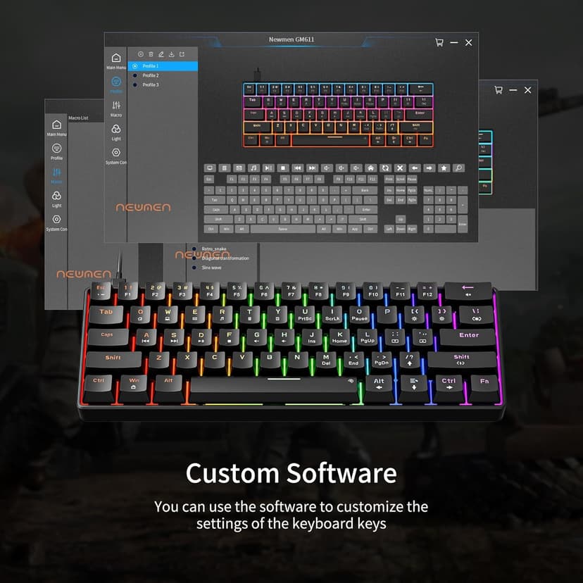Newmen GM611 Mechanical Keyboard,Rainbow LED Backlit Gaming Wired Keyboards Compact Mini 61 Keys Portable 60 Percent Mechanical Keyboard with Black Keycaps,for Windows Laptop PC Linear Red Switches
