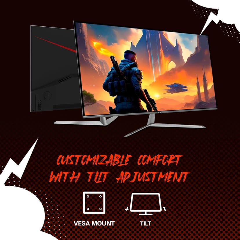 AOC Q32G11ZNE 32" Frameless Gaming Monitor QHD 2560 x 1440, 240Hz, 0.5ms Response time, HDR Ready, Console Gaming Ready, 3-Year Zero Dead Pixel Guarantee, Black