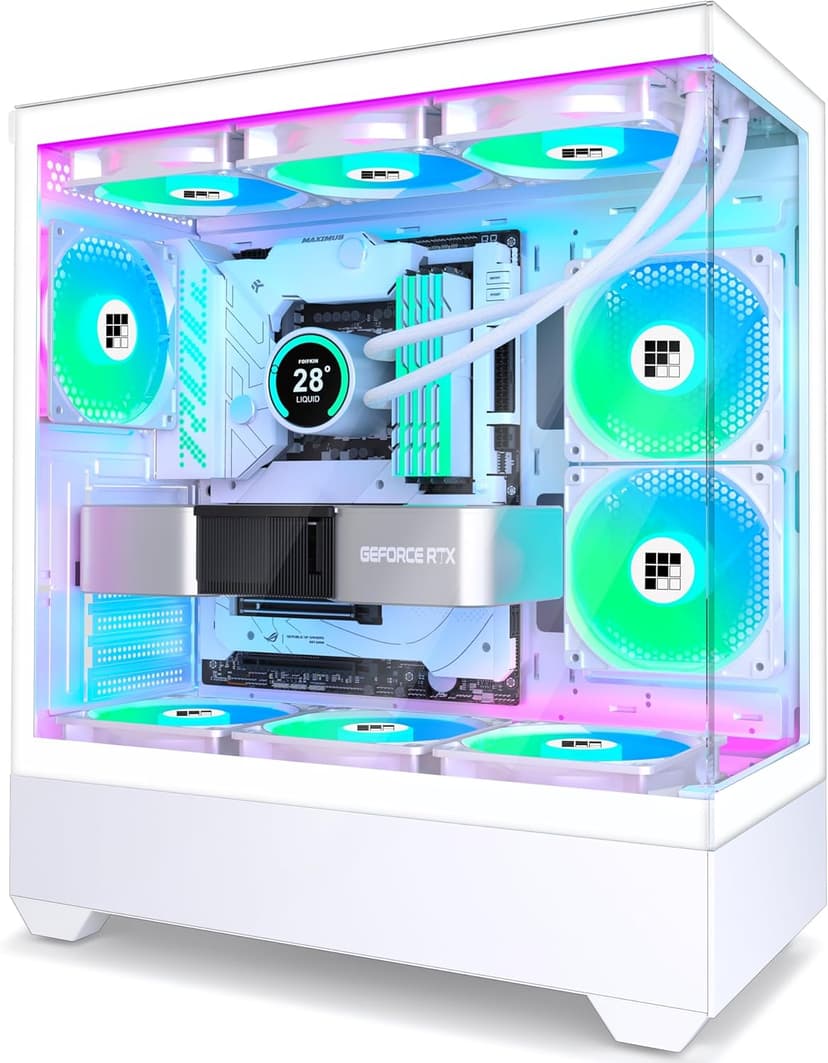 PC Case - Pre-Installed 6 PWM ARGB Fan, ATX Mid-Tower Gaming PC Case, Type-C,FOIFKIN (White, F1)