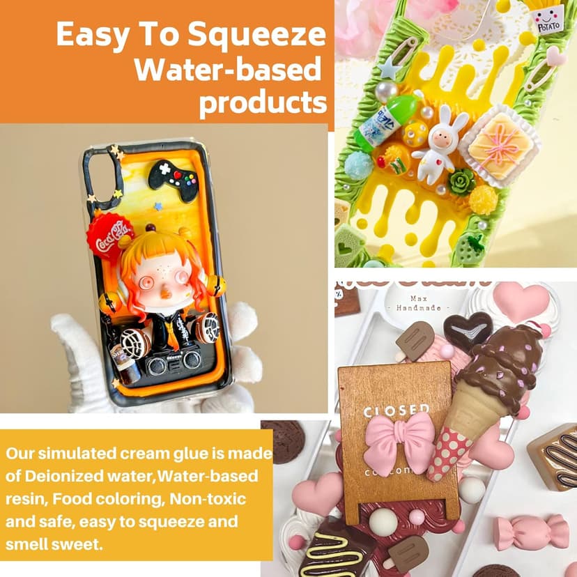 ASTRYAS Decoden Fake Cream Glue, 9 PCS Simulation Whipped Cream Clay Glue DIY Phone Case Kit Silicone Cream Adhesive Set with Plastic Decorating Mouth for Phone Handmade Craft,Crystal