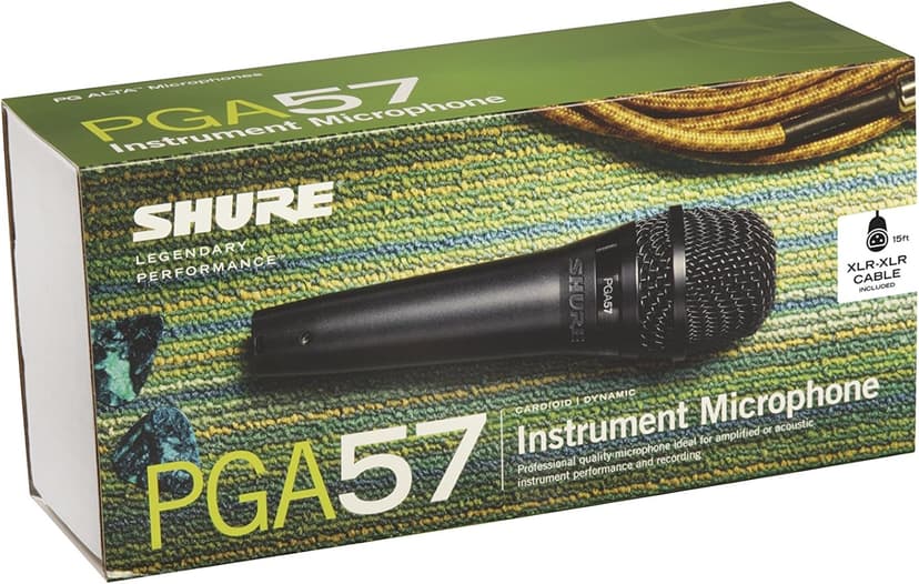 Shure PGA57 Dynamic Microphone - Professional Quality Instrument Mic with Cardioid Pick-up Pattern, 3-in XLR Connector, 15' XLR-to-XLR Cable, Stand Adapter and Zipper Pouch, (PGA57-XLR)