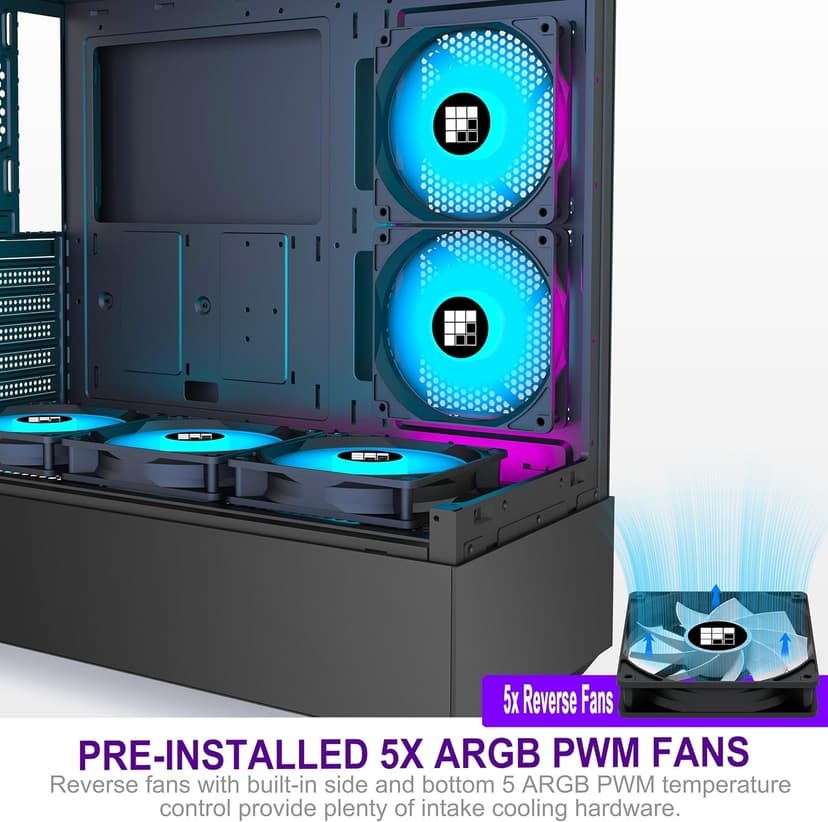 PC Case - Pre-Installed 6 PWM ARGB Fan, ATX Mid-Tower Gaming PC Case,Type-C, FOIFKIN (Black, F1)