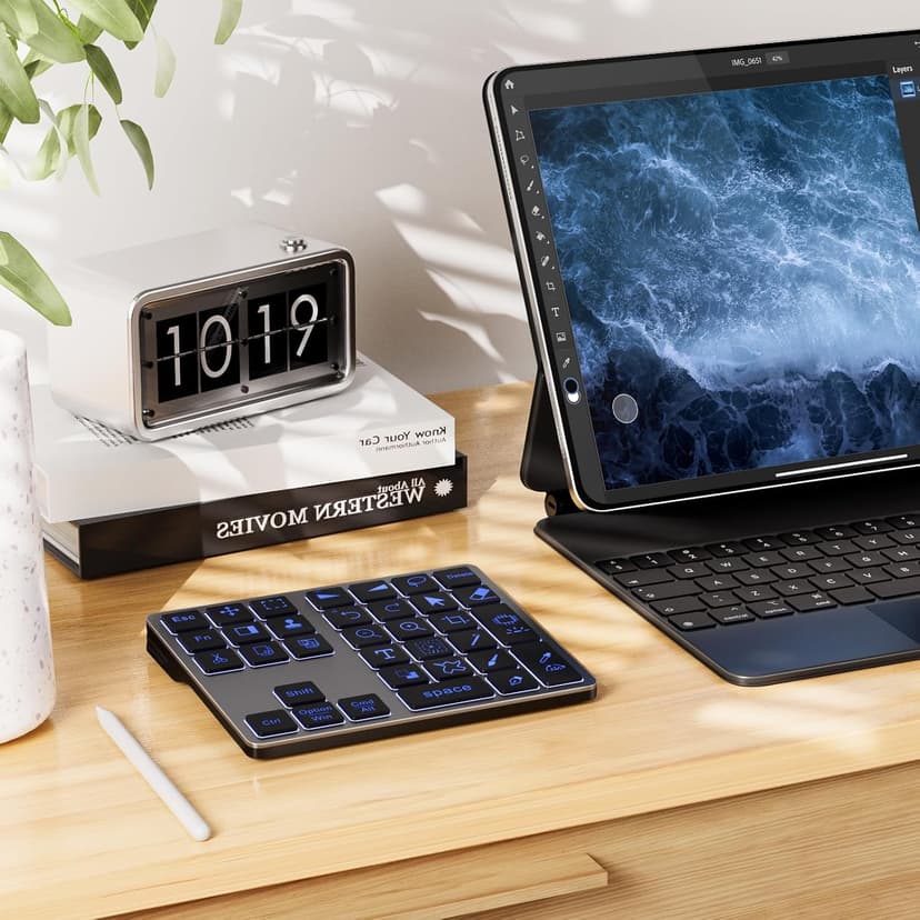 Doohoeek Bluetooth Shortcut Keyboard for Adobe Photoshop for PC Computer, Desktop, iPad & MacBook, PS Shortcut Hotkeys Keypad Rechargeable with 7-Color Backlit Key for MacOS, iOS & Windows