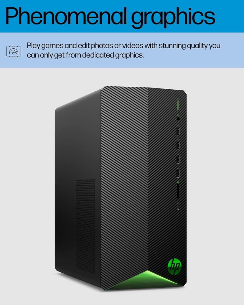 HP Pavilion Gaming Desktop, AMD Ryzen 7 5700G Processor, NVIDIA GeForce RTX 2060 graphic, 16 GB RAM, 1 TB SSD, Windows 11 Pro (TG01-2460, shadow black)