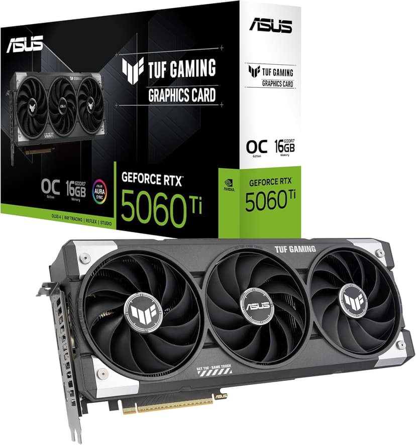ASUS TUF Gaming GeForce RTX ™ 5060 Ti 16GB GDDR7 OC Edition Gaming Graphics Card (PCIe® 5.0, HDMI®/DP 2.1, 3.1-Slot, Military-Grade Components, Protective PCB Coating, axial-tech Fans)