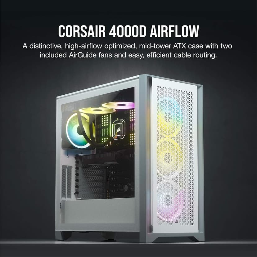 Corsair 4000D Airflow Tempered Glass Mid-Tower ATX PC Case - White
