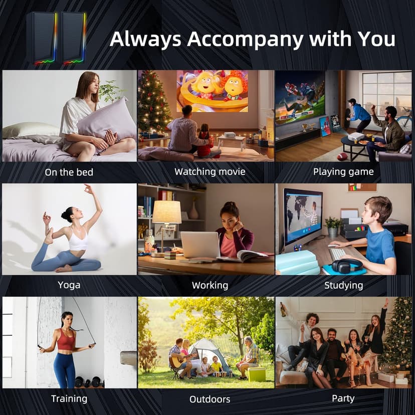 Computer Speakers with 3.5 mm Aux,Desktop Speakers with Various Colorful RGB Lights,Gaming Speakers with Volume Control,Computer Speakers for PC/Desktop Monitor/Laptop/Tablet Phone