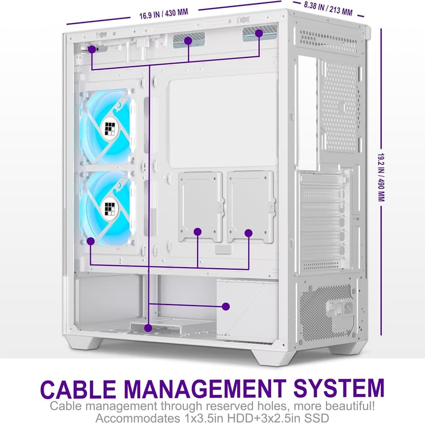 PC Case - Pre-Installed 6 PWM ARGB Fan, ATX Mid-Tower Gaming PC Case, Type-C,FOIFKIN (White, F1)