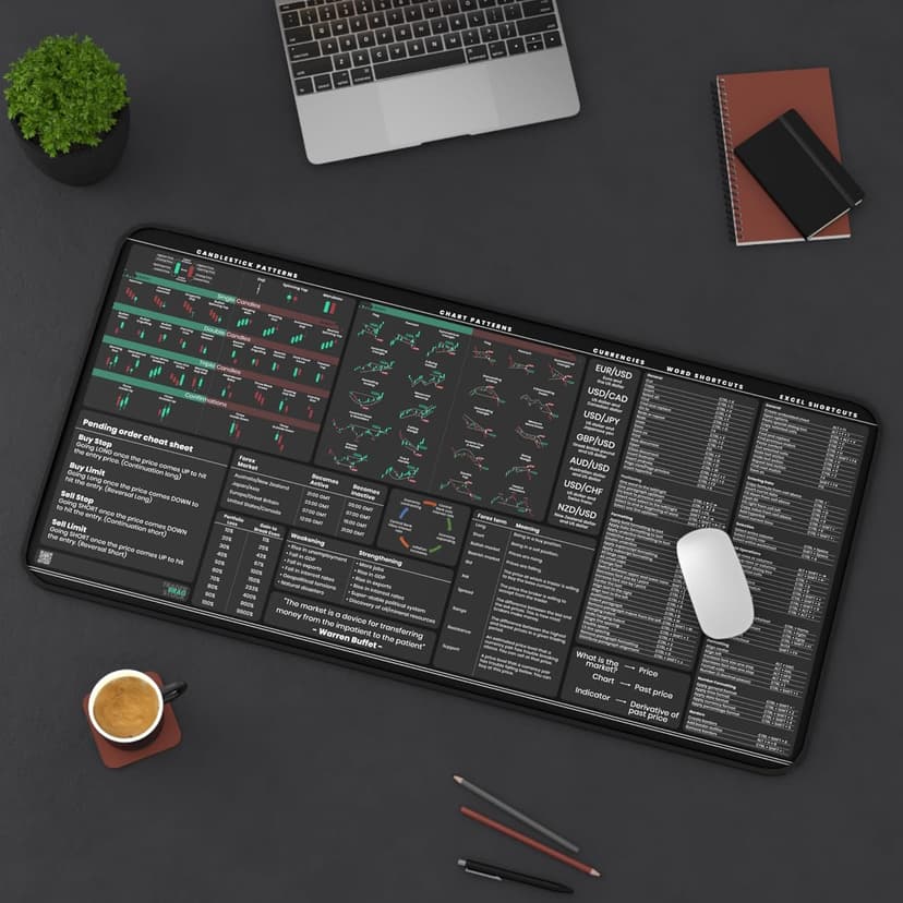 Forex Trading Desk Mat - Large Trading Mouse Pad with Candlestick Chart Patterns - Gift for Trader and Forex Investors - Forex Trading Accessories