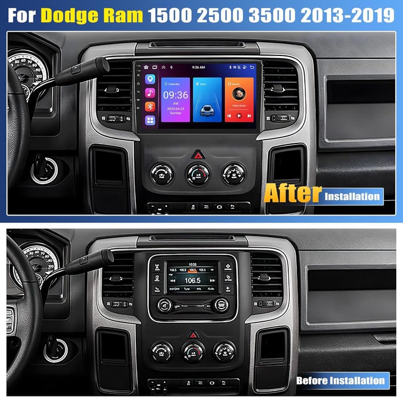 [8 Core 4G+64G] Android 13 Car Stereo for Dodge Ram 1500 2500 3500 2013-2019 with Wireless Apple Carplay Android Auto,9'' HD Touchscreen Dodge Ram Radio with WiFi,GPS/Bluetooth FM/RDS +Backup Camera